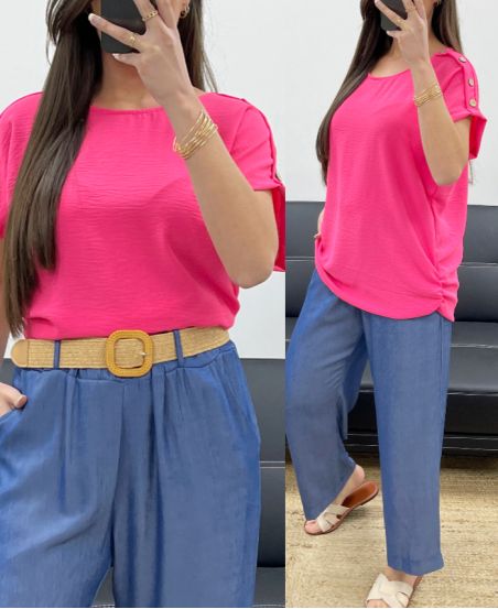 TOP DE HOMBROS FLUIDO CON BOTONES PE1214 FUSHIA