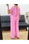 CONJUNTO TOP TRASERO DE ENCAJE + PANTS PE0001 ROSA