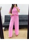 CONJUNTO TOP TRASERO DE ENCAJE + PANTS PE0001 ROSA