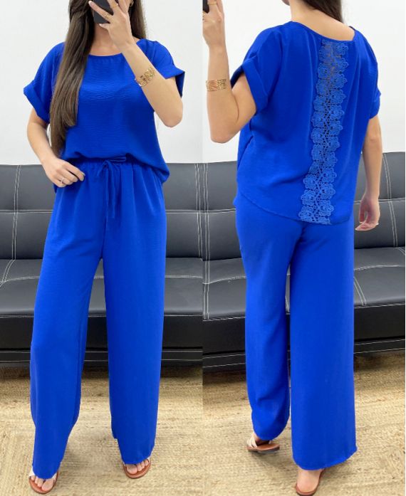 SET TOP IN PIZZO + PE0001 PANTALONE BLU ROYAL