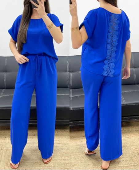 CONJUNTO TOP TRASERO DE ENCAJE + PE0001 PANTALÓN AZUL ROYAL
