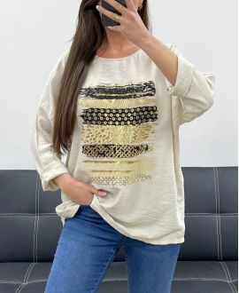 LOSE VISKOSE BEFLOCKUNG TOP PE0400 BEIGE
