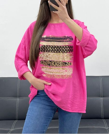 PE0400 TOP SCIOLTO IN VISCOSA FLOCCATA FUCSIA