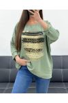LOOSE VISCOSE FLOCKING TOP PE0400 KAKI