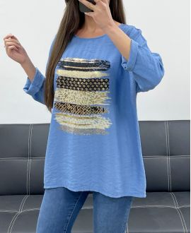 TOP AMPLE VISCOSE FLOCAGE PE0400 BLEU JEANS