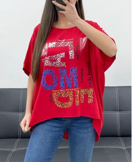 PE1368 LOOSE FLOCKING TOP RED