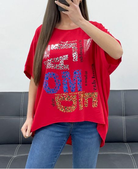PE1368 LOOSE FLOCKING TOP RED