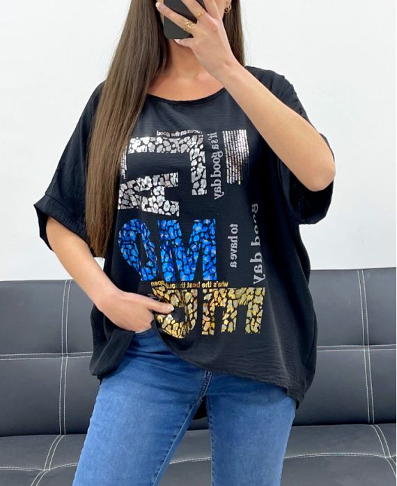 TOP FLOCAGE AMPLE PE1368 NOIR