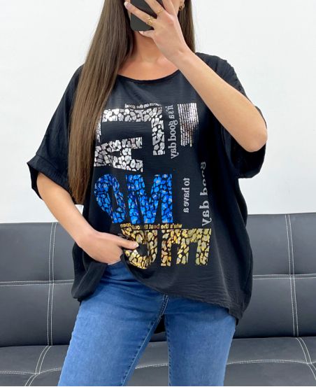 PE1368 TOP FLOCADO SUELTO NEGRO
