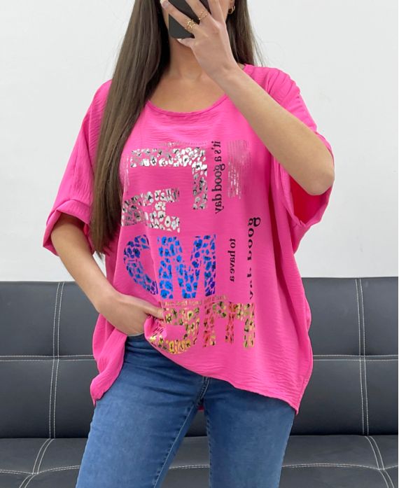 PE1368 FUSHIA TOP FLOCADO SUELTO