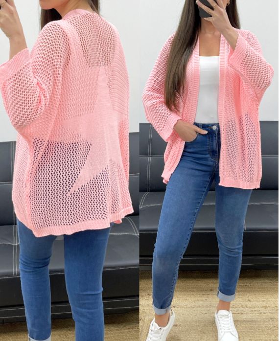 GILET MAILLE DOS ETOILE PE1620 ROSE