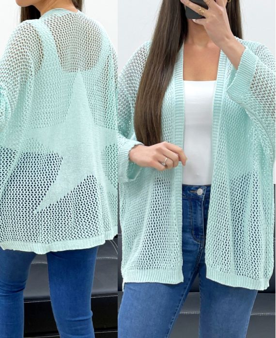 GILET MAILLE DOS ETOILE PE1620 VERT PASTEL