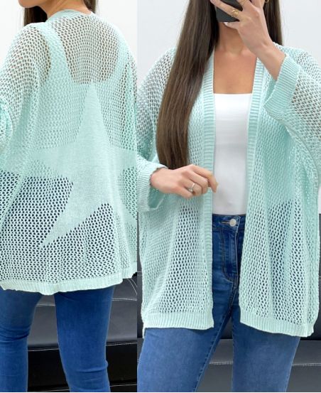 GILET MAILLE DOS ETOILE PE1620 VERT PASTEL