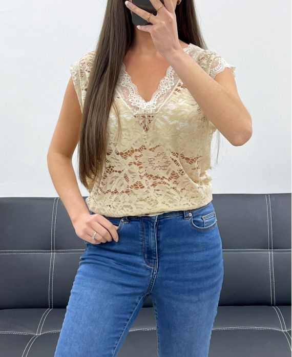 SPITZEN-TOP PE1283 BEIGE