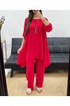 3-DELIGE SET TUNIEK + BROEK + KRAAG PE1638 ROOD