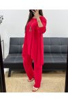3-PIECE SET TUNIC + PANTS + COLLAR PE1638 RED
