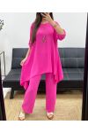 SET 3 PEZZI TUNICA + PANTALONI + COLLETTO PE1638 FUCSIA
