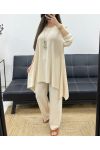 3-TEILIGES TUNIKEN-SET + HOSE + KRAGEN PE1638 BEIGE