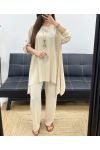 3-TEILIGES TUNIKEN-SET + HOSE + KRAGEN PE1638 BEIGE