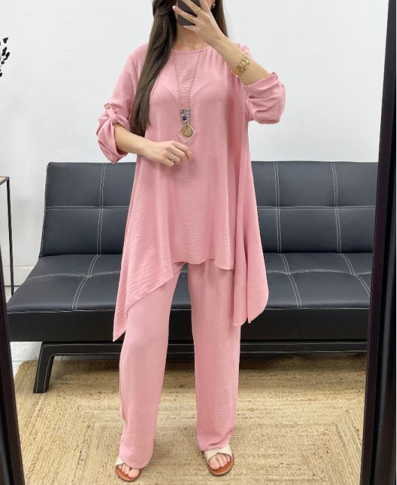 CONJUNTO DE 3 TÚNICAS + PANTS + COLLAR PE1638 ROSA