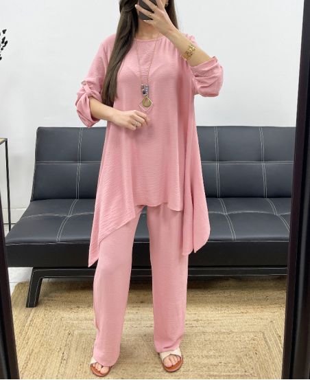 CONJUNTO DE 3 TÚNICAS + PANTS + COLLAR PE1638 ROSA