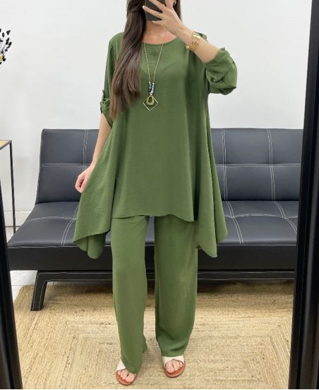 3-DELIGE SET TUNIEK + BROEK + KRAAG PE1638 KAKI
