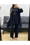 3-TEILIGES TUNIKA-SET + HOSE + KRAGEN PE1638 SCHWARZ