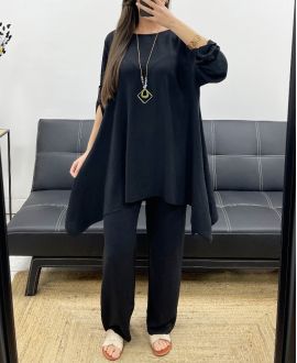3-DELIGE TUNIEKSET + BROEK + KRAAG PE1638 ZWART