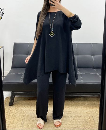 3-DELIGE TUNIEKSET + BROEK + KRAAG PE1638 ZWART