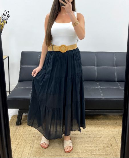 ROCK AUS BAUMWOLLCHIFFON MIT FUTTER + GÜRTEL PE1660 SCHWARZ