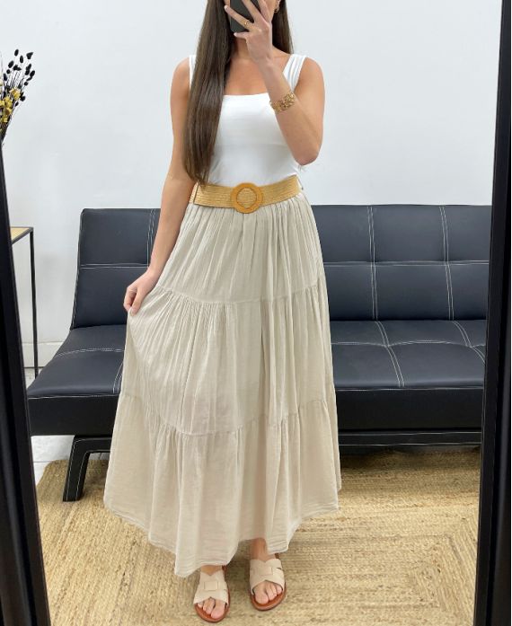 ROCK AUS BAUMWOLLCHIFFON MIT FUTTER + PE1660 BEIGE GÜRTEL