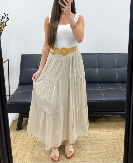 ROCK AUS BAUMWOLLCHIFFON MIT FUTTER + PE1660 BEIGE GÜRTEL