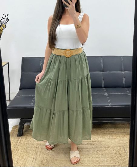 ROCK AUS BAUMWOLLMUSSELIN MIT FUTTER + GÜRTEL PE1660 KHAKI