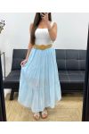 FALDA DE GASA DE ALGODÓN CON FORRO + CINTURILLA SS1660 AZUL CIELO