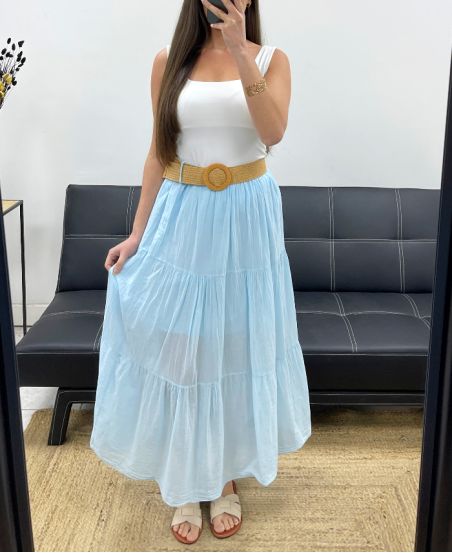 GONNA IN CHIFFON DI COTONE CON FODERA + GIROVITA SS1660 AZZURRO CIELO