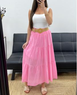 GONNA IN CHIFFON DI COTONE CON FODERA + GIROVITA PE1660 ROSA