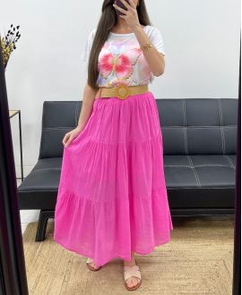 ROCK AUS BAUMWOLLCHIFFON MIT FUTTER + BUND PE1660 FUSHIA