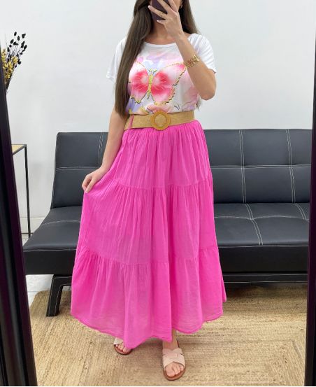GONNA IN CHIFFON DI COTONE CON FODERA + GIROVITA PE1660 FUCSIA