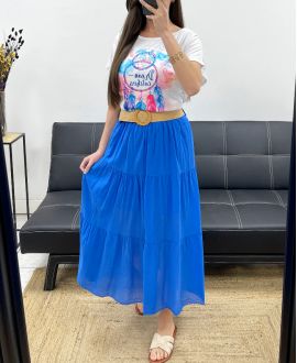FALDA DE GASA DE ALGODÓN CON FORRO + CINTURÓN PE1660 ROYAL BLUE