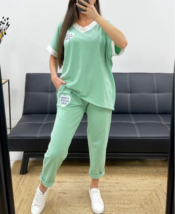 SET AMPIO T-SHIRT + PANTALONE ABBINATO PE2288 VERDE