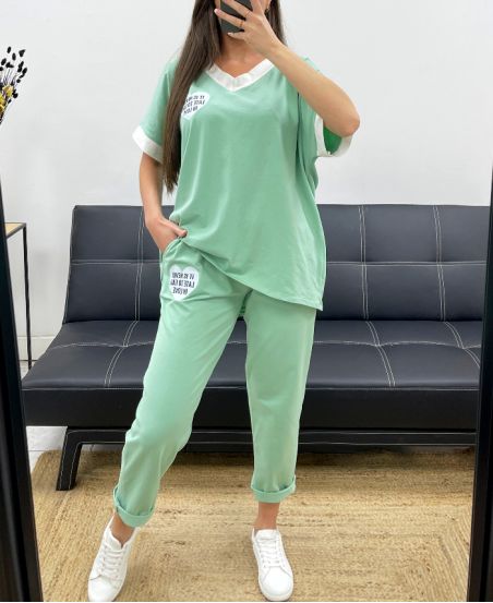 SET AMPIO T-SHIRT + PANTALONE ABBINATO PE2288 VERDE