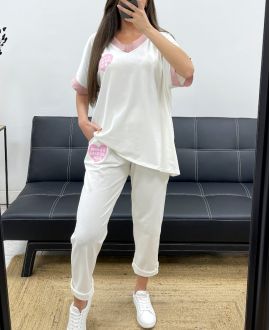 LOOSE SET T-SHIRT + MATCHING PANTS PE2288 ECRU