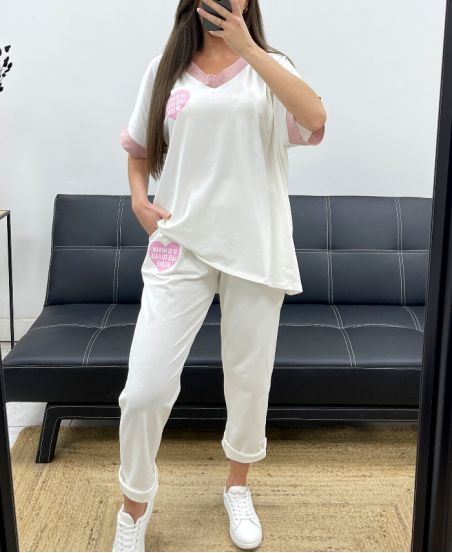 LOOSE SET T-SHIRT + MATCHING PANTS PE2288 ECRU