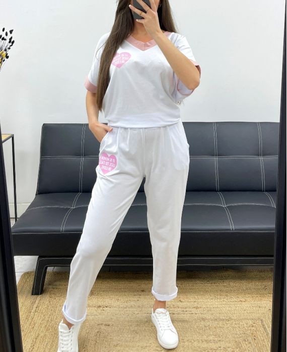 LOOSE SET T-SHIRT + MATCHING PANTS PE2288 WHITE