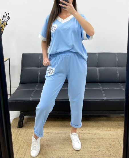 LOOSE SET T-SHIRT + MATCHING PANTS PE2288 SKY BLUE