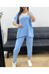 ENSEMBLE AMPLE T-SHIRT + PANTALON ASSORTI PE2288 BLEU CIEL