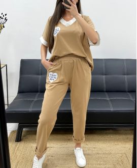 ENSEMBLE AMPLE T-SHIRT + PANTALON ASSORTI PE2288 CAMEL