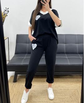 LOOSE SET T-SHIRT + MATCHING PANTS PE2288 BLACK