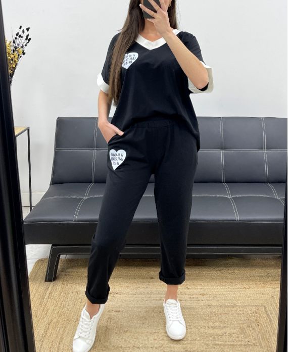 ENSEMBLE AMPLE T-SHIRT + PANTALON ASSORTI PE2288 NOIR