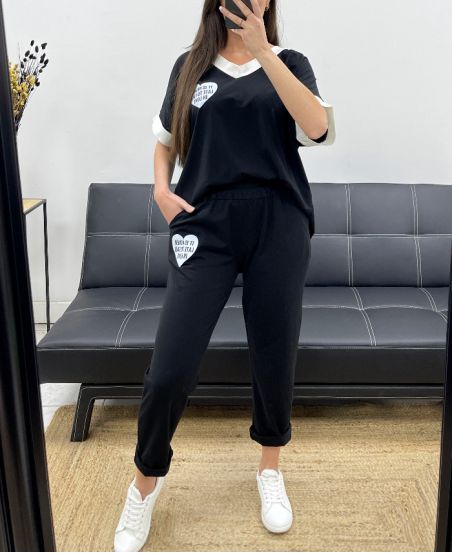 ENSEMBLE AMPLE T-SHIRT + PANTALON ASSORTI PE2288 NOIR